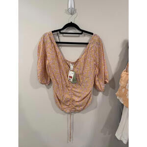 H&M Floral Ruched Puff Sleeve Top - XL
